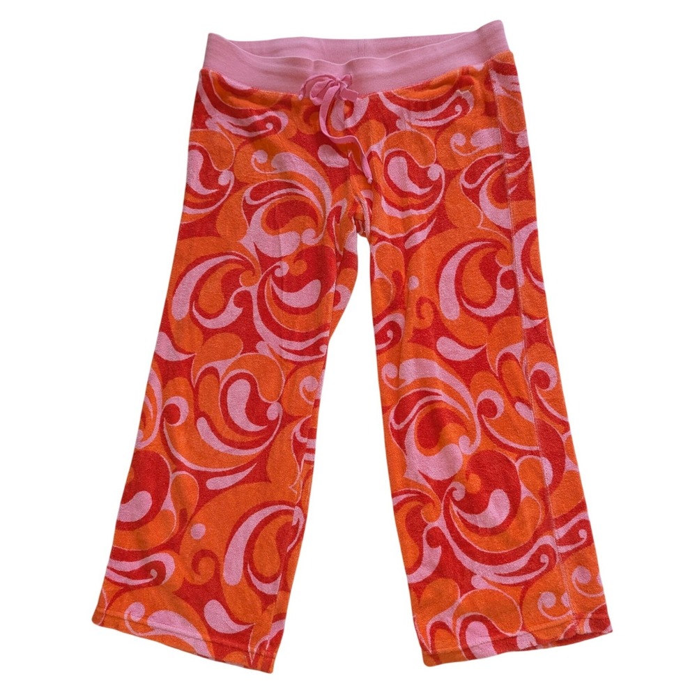 Victorias‎ Secret PINK Terry Cloth Lounge Pants Pink Orange Groovy Swirl Y2K S